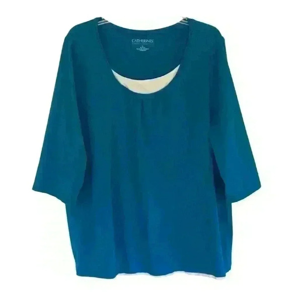 Catherines top 1X Supema Collection scoop neck 3/4 sleeve blue - Picture 4 of 4